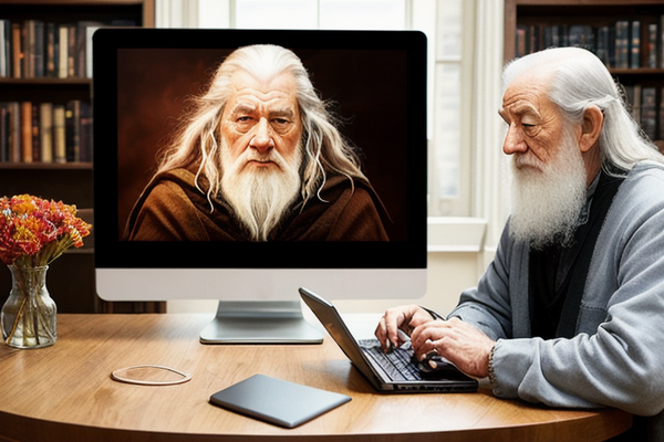"Gandalf creating Gandalf", created by Marcel Gagné using Stable Diffusion